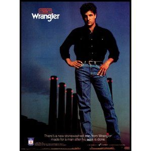 1987 Wrangler Jeans Vintage Print Ad 80s Fashion Clothing Denim Olympics Art